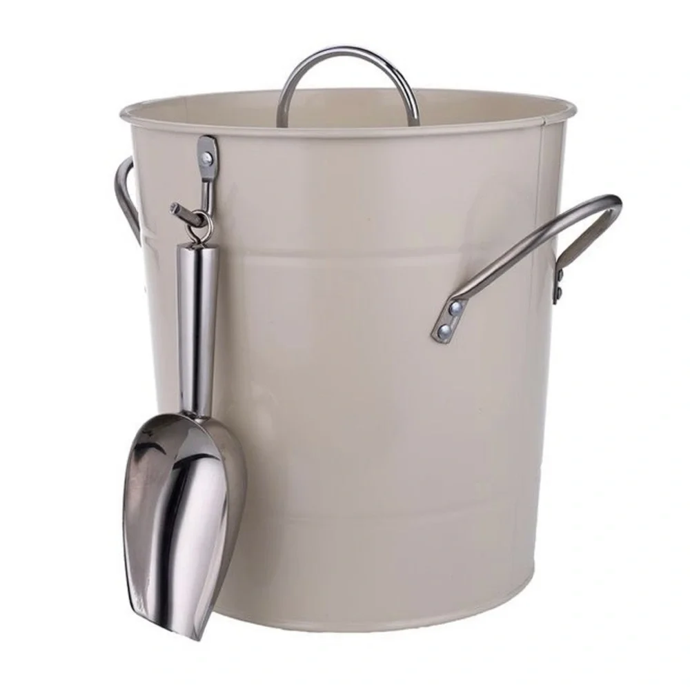 White Galvanize Ice Bucket With Lid and Scoop